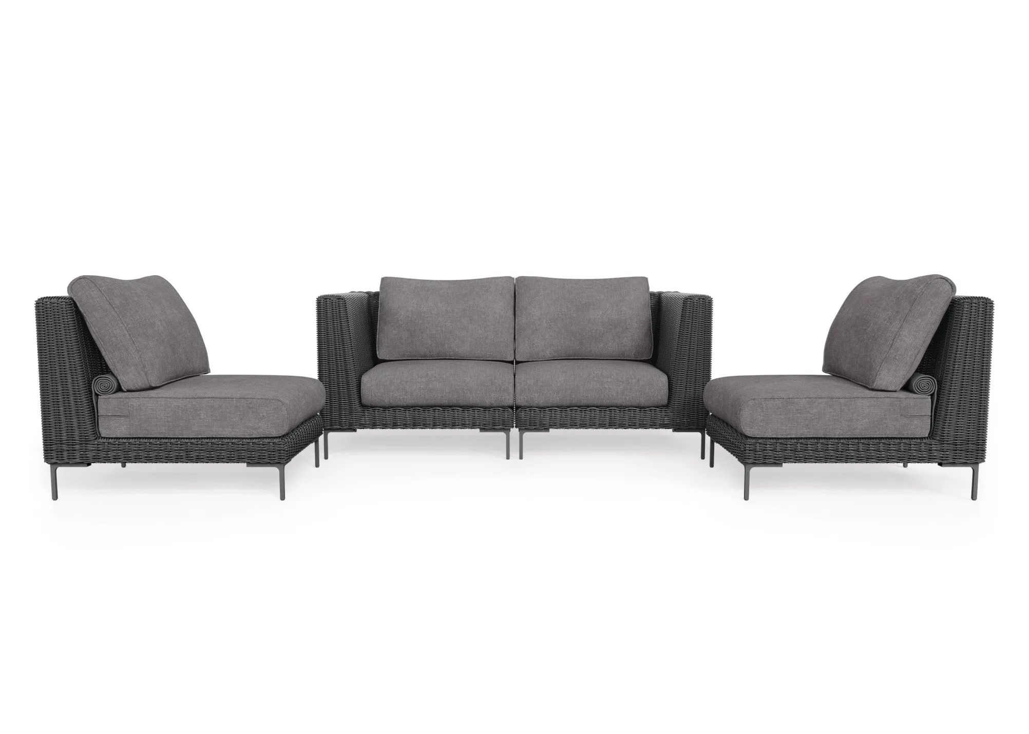 Black Wicker Outdoor Loveseat with Armless Chairs - 4 Seat