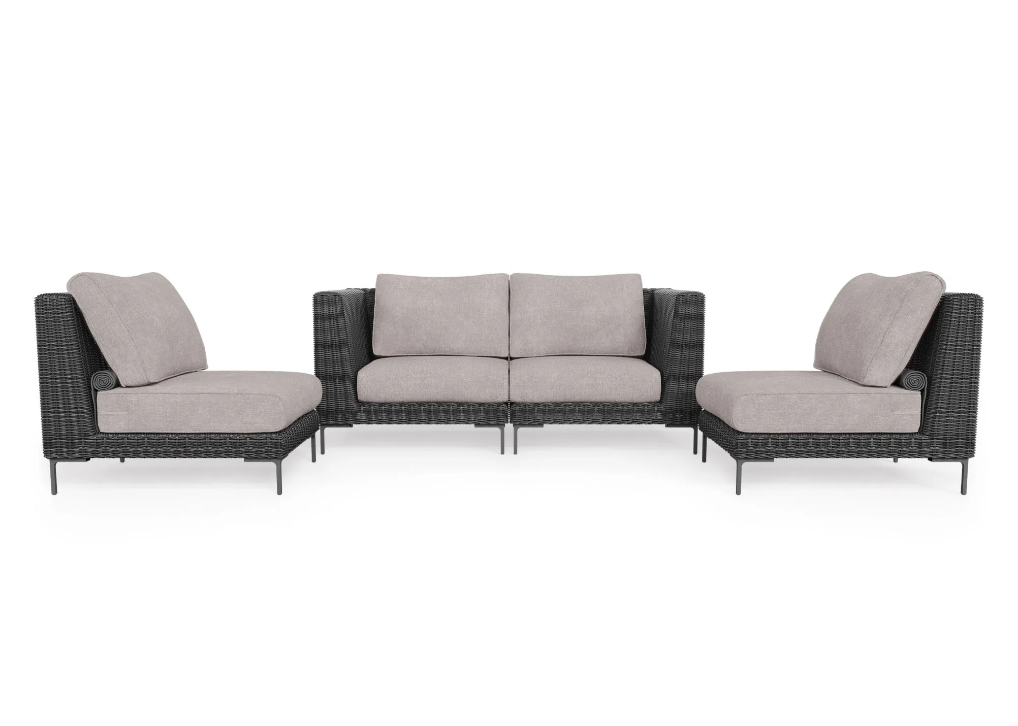 Black Wicker Outdoor Loveseat with Armless Chairs - 4 Seat