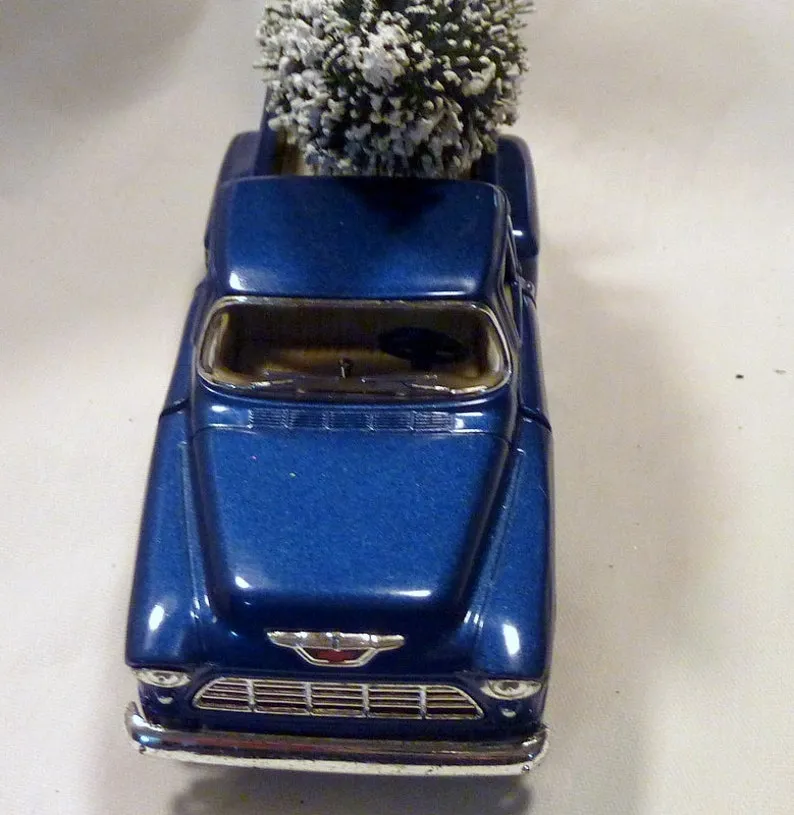 Blue Farmhouse Truck, Diecast truck decor, 1955 Chevy - Farmhouse decor, metal truck, red truck decor