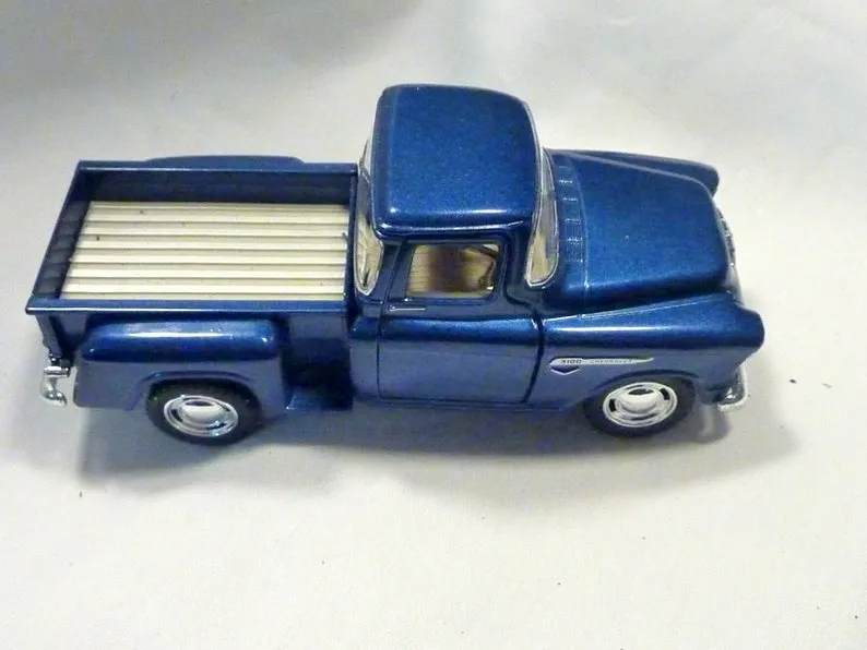 Blue Farmhouse Truck, Diecast truck decor, 1955 Chevy - Farmhouse decor, metal truck, red truck decor