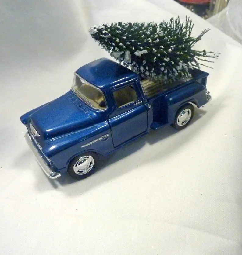 Blue Farmhouse Truck, Diecast truck decor, 1955 Chevy - Farmhouse decor, metal truck, red truck decor