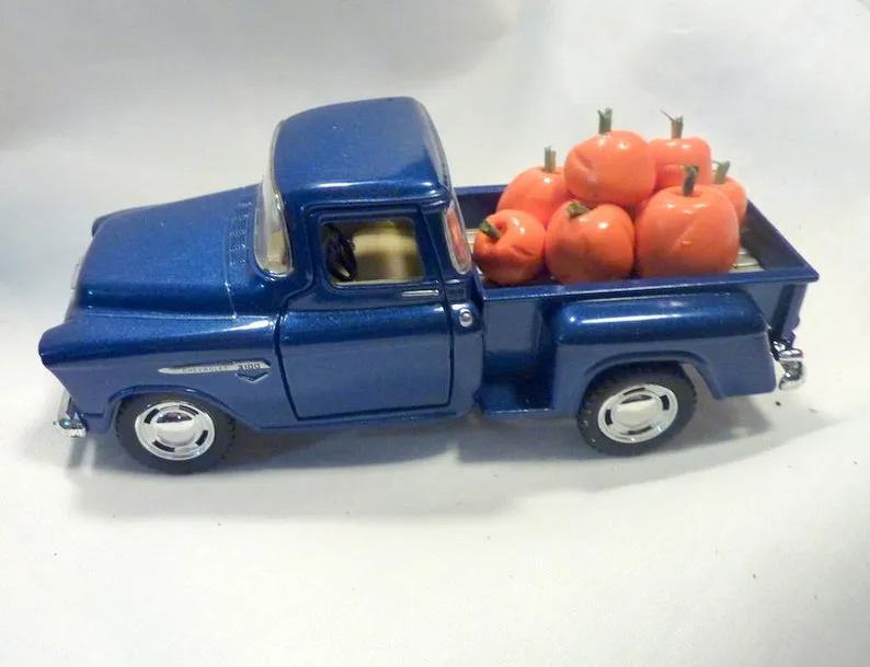 Blue Farmhouse Truck, Diecast truck decor, 1955 Chevy - Farmhouse decor, metal truck, red truck decor