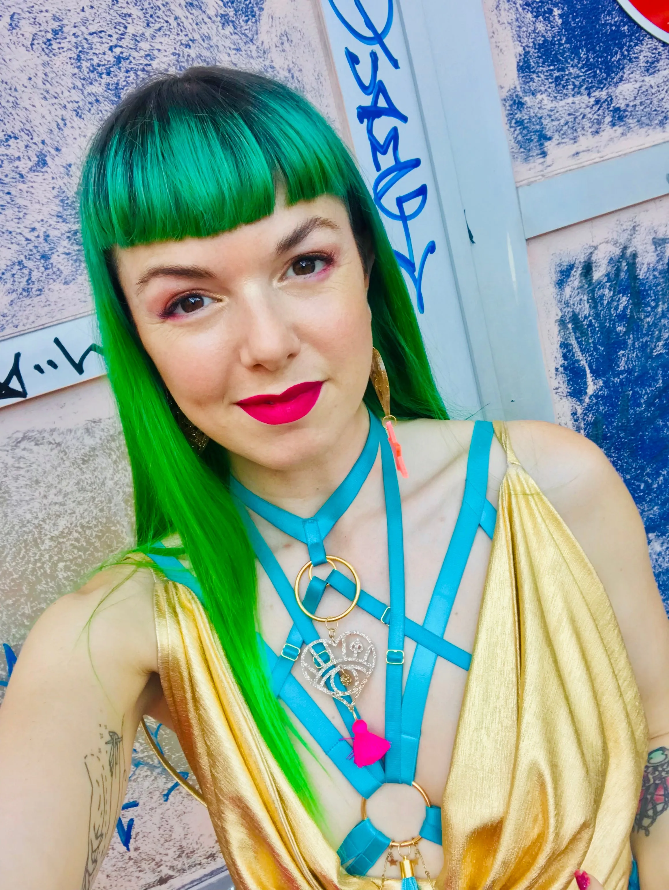 Blue Harness with logo, tassel and star chain detail