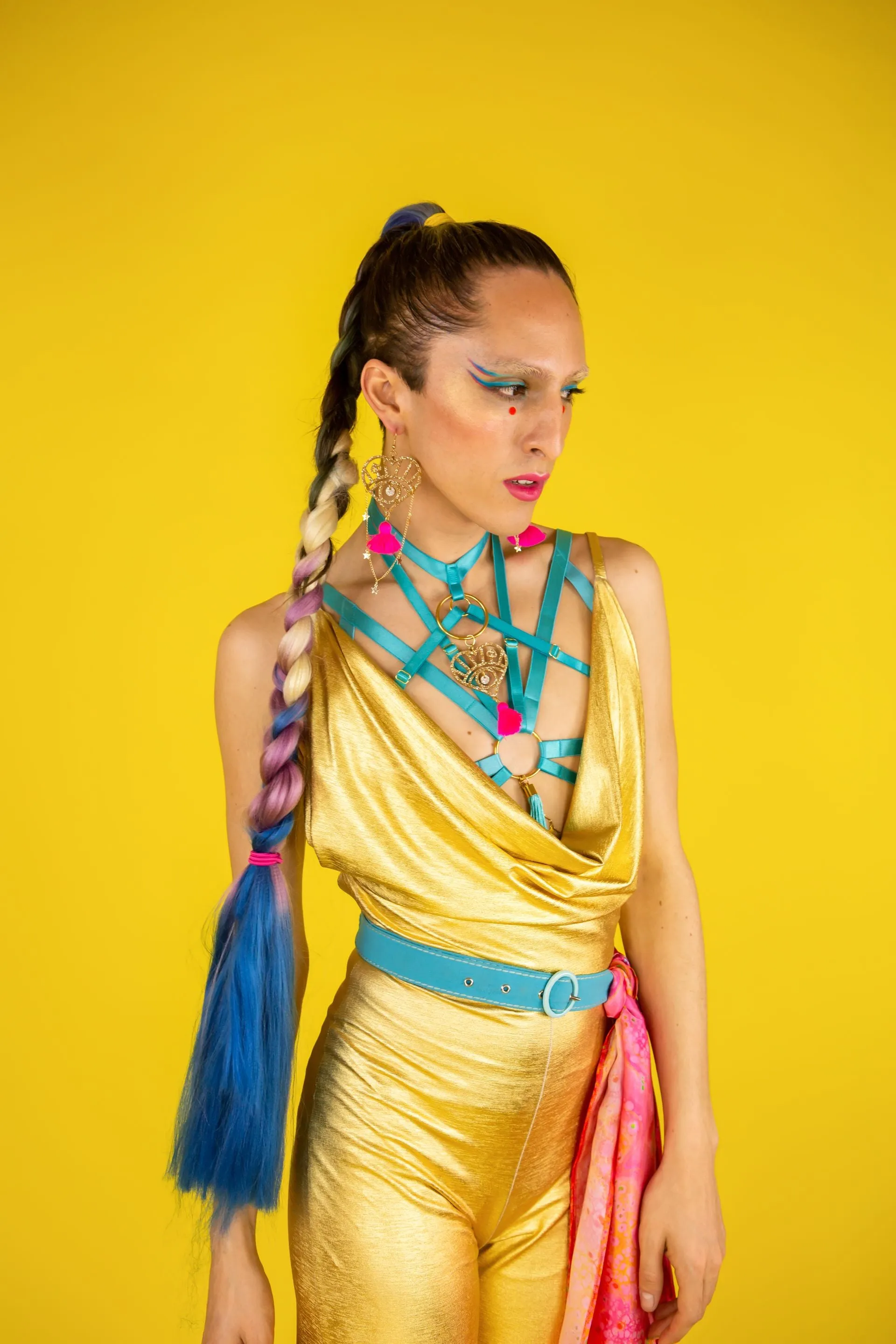 Blue Harness with logo, tassel and star chain detail