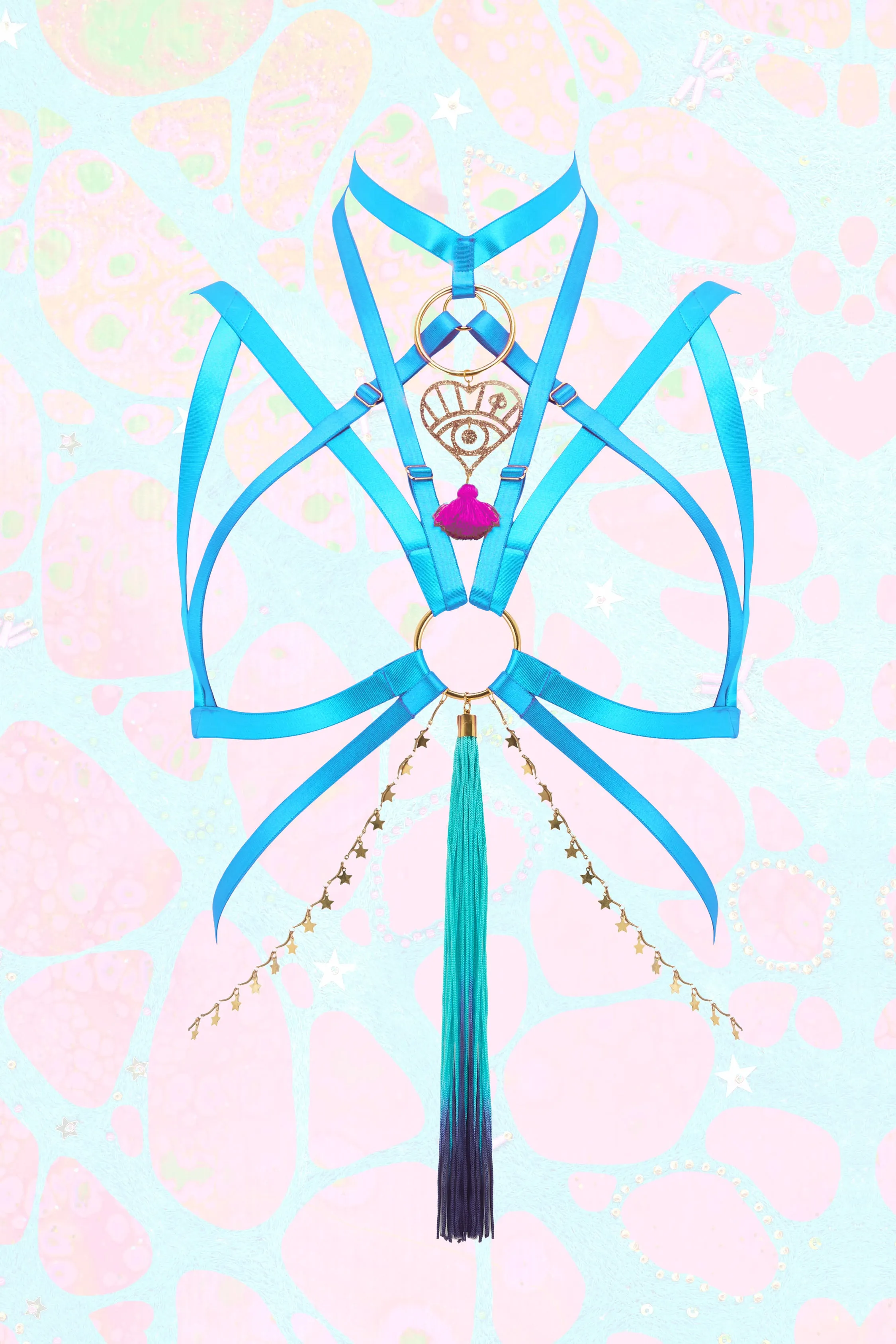 Blue Harness with logo, tassel and star chain detail