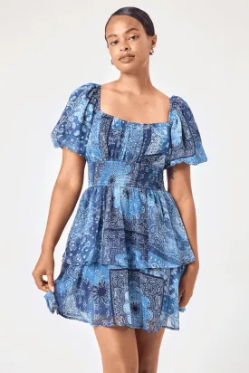 Blue Paisley Patchwork Tier Dress