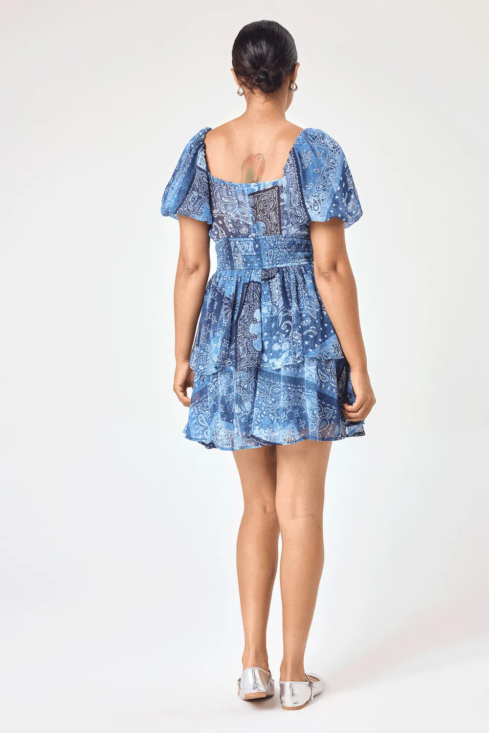 Blue Paisley Patchwork Tier Dress