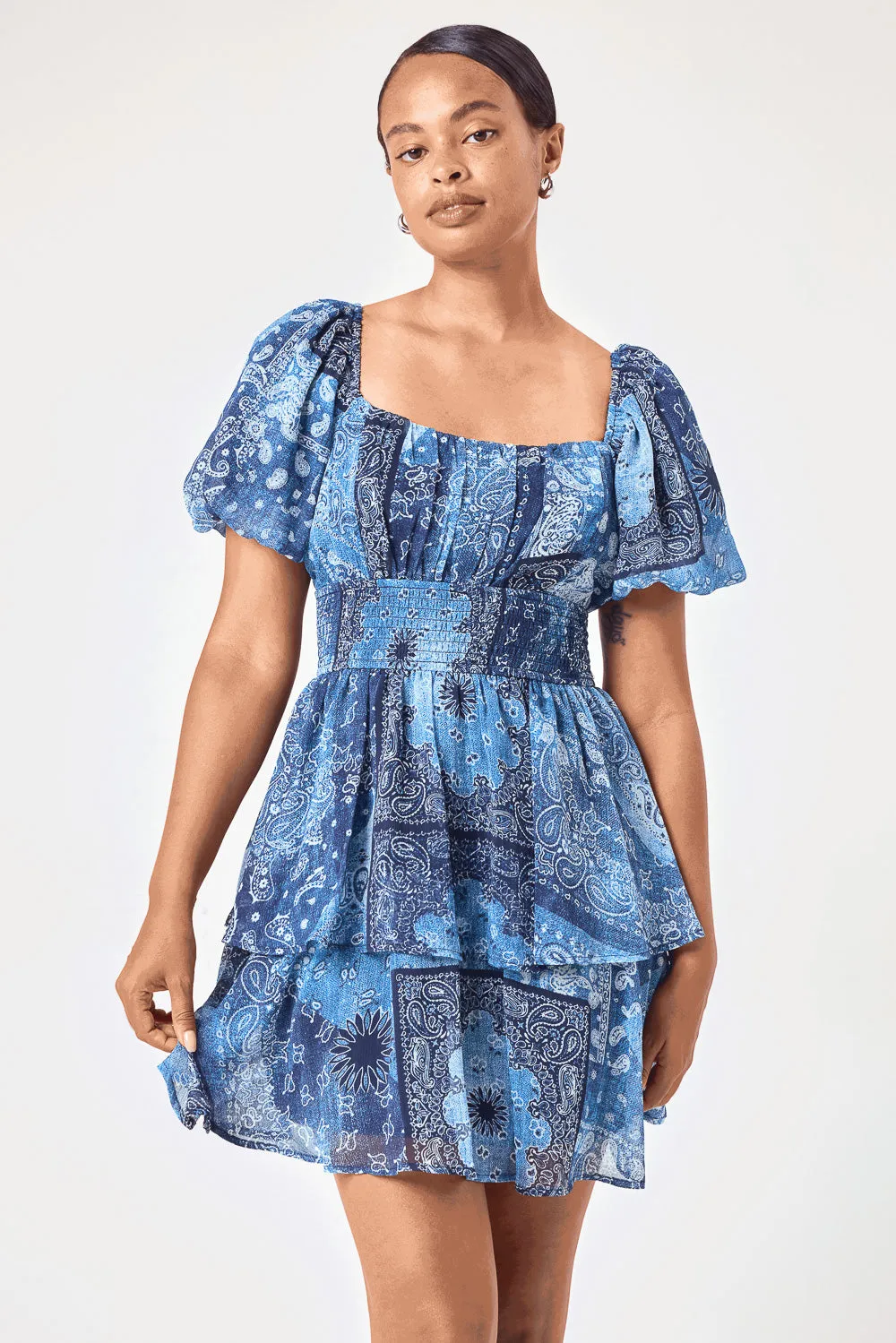 Blue Paisley Patchwork Tier Dress