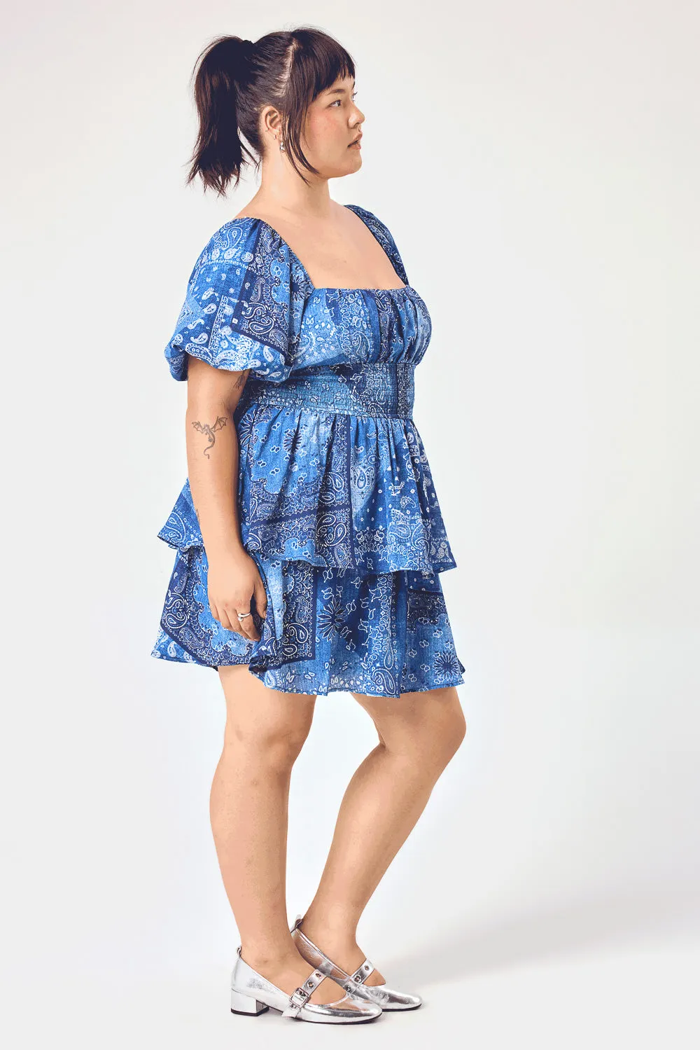 Blue Paisley Patchwork Tier Dress
