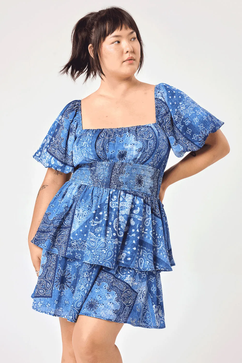Blue Paisley Patchwork Tier Dress
