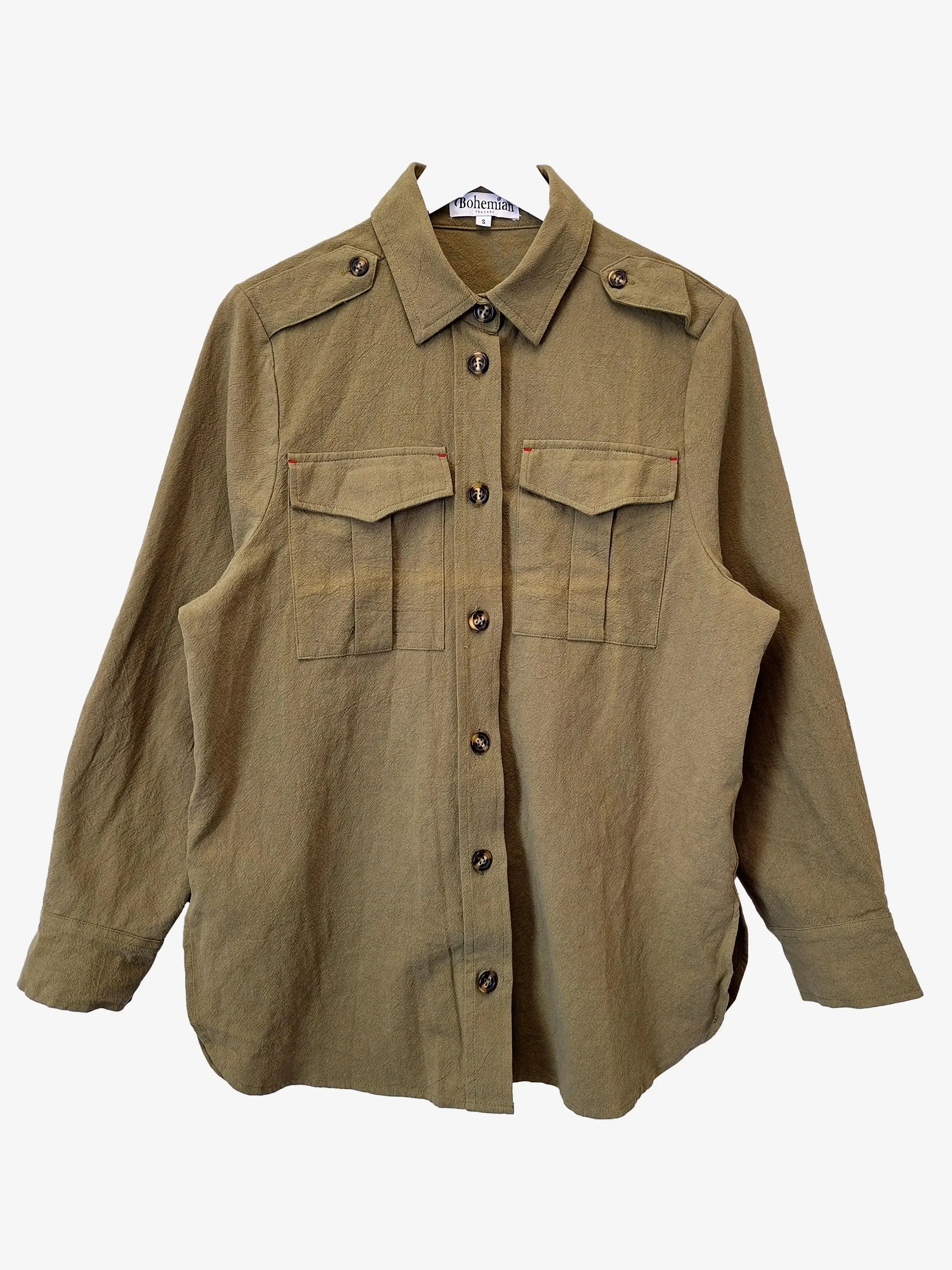 Bohemian Traders Khaki Oversized Utility Shirt Size S