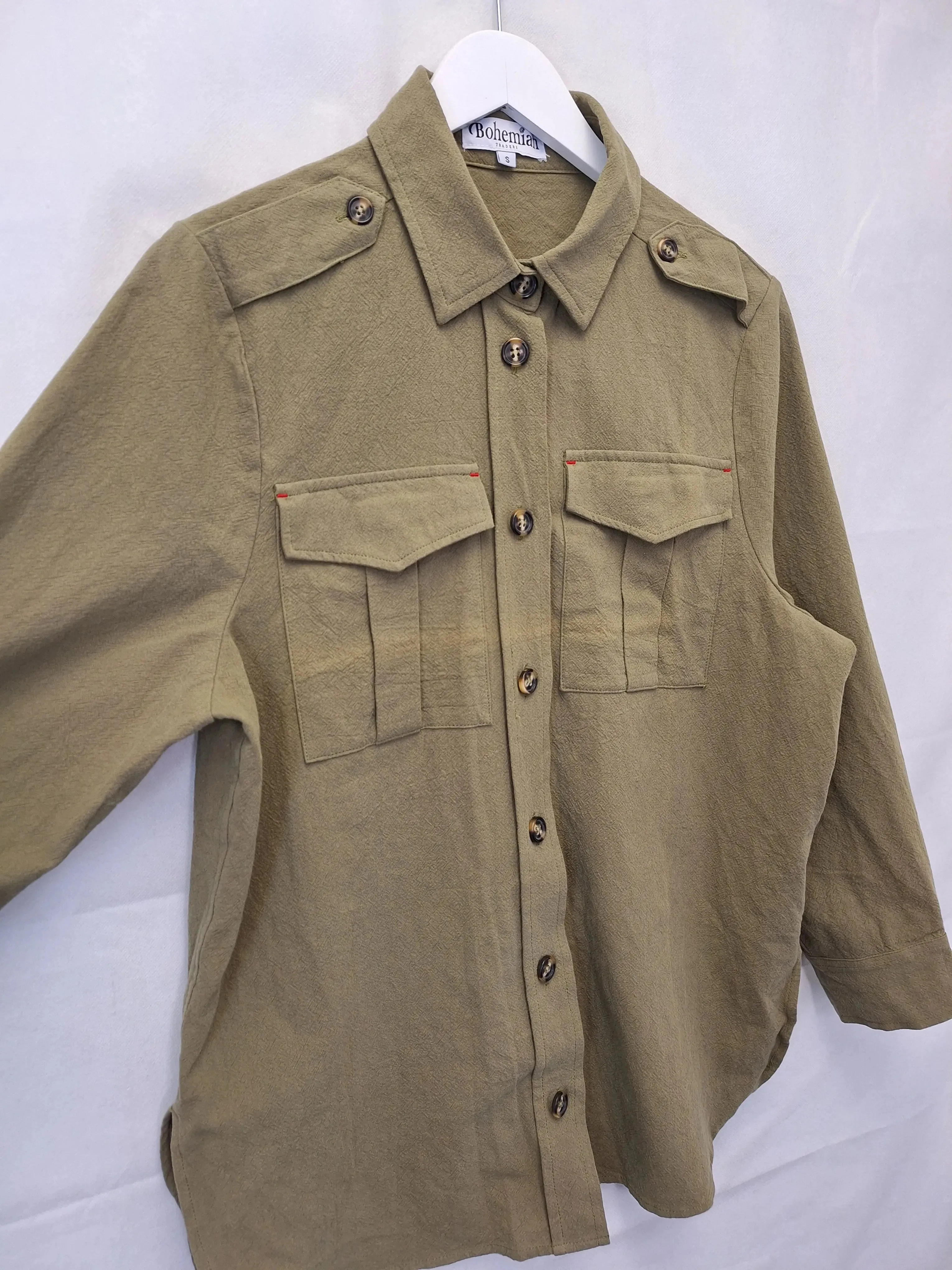 Bohemian Traders Khaki Oversized Utility Shirt Size S