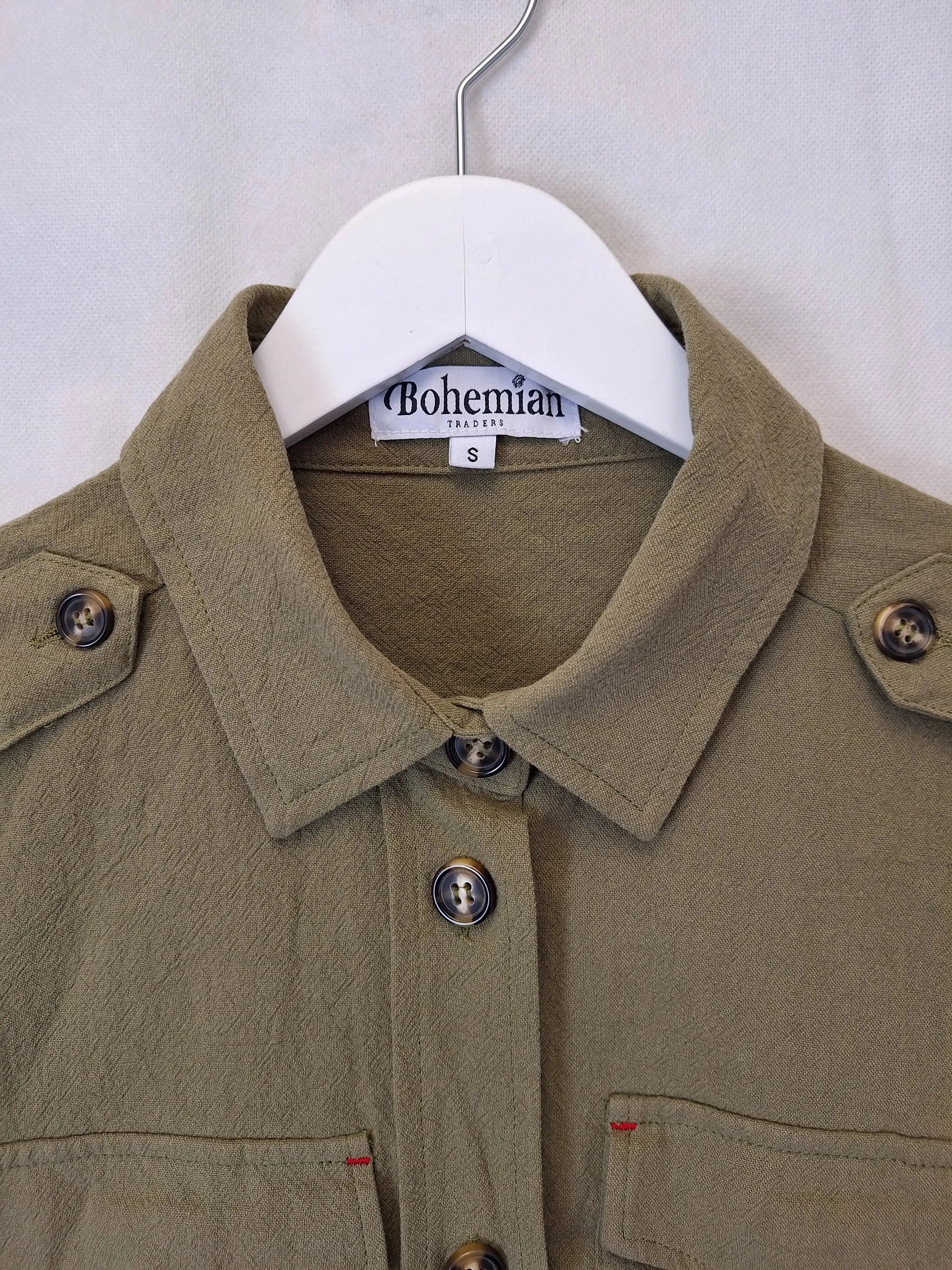 Bohemian Traders Khaki Oversized Utility Shirt Size S