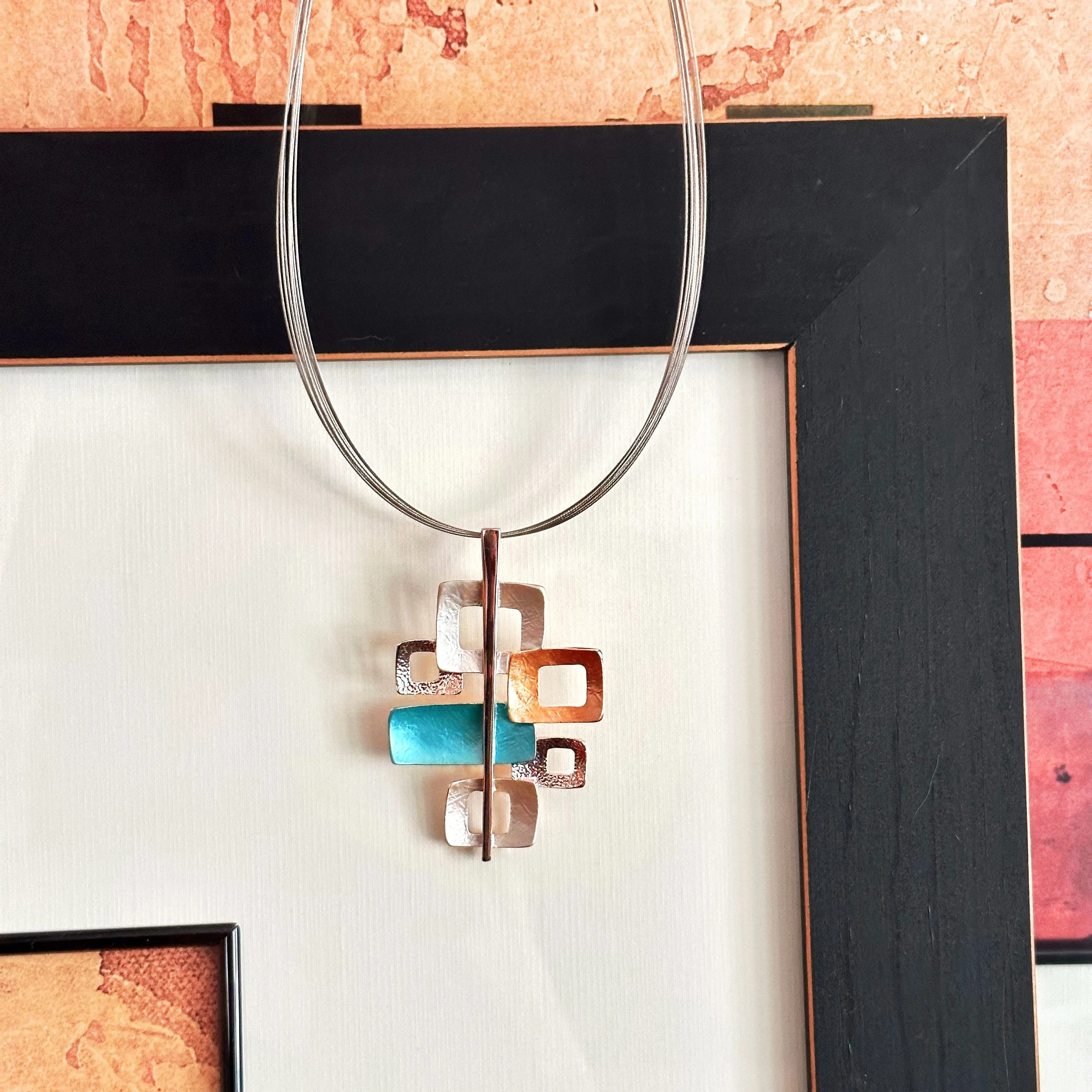 Boho Style Interlocking Squares Necklace