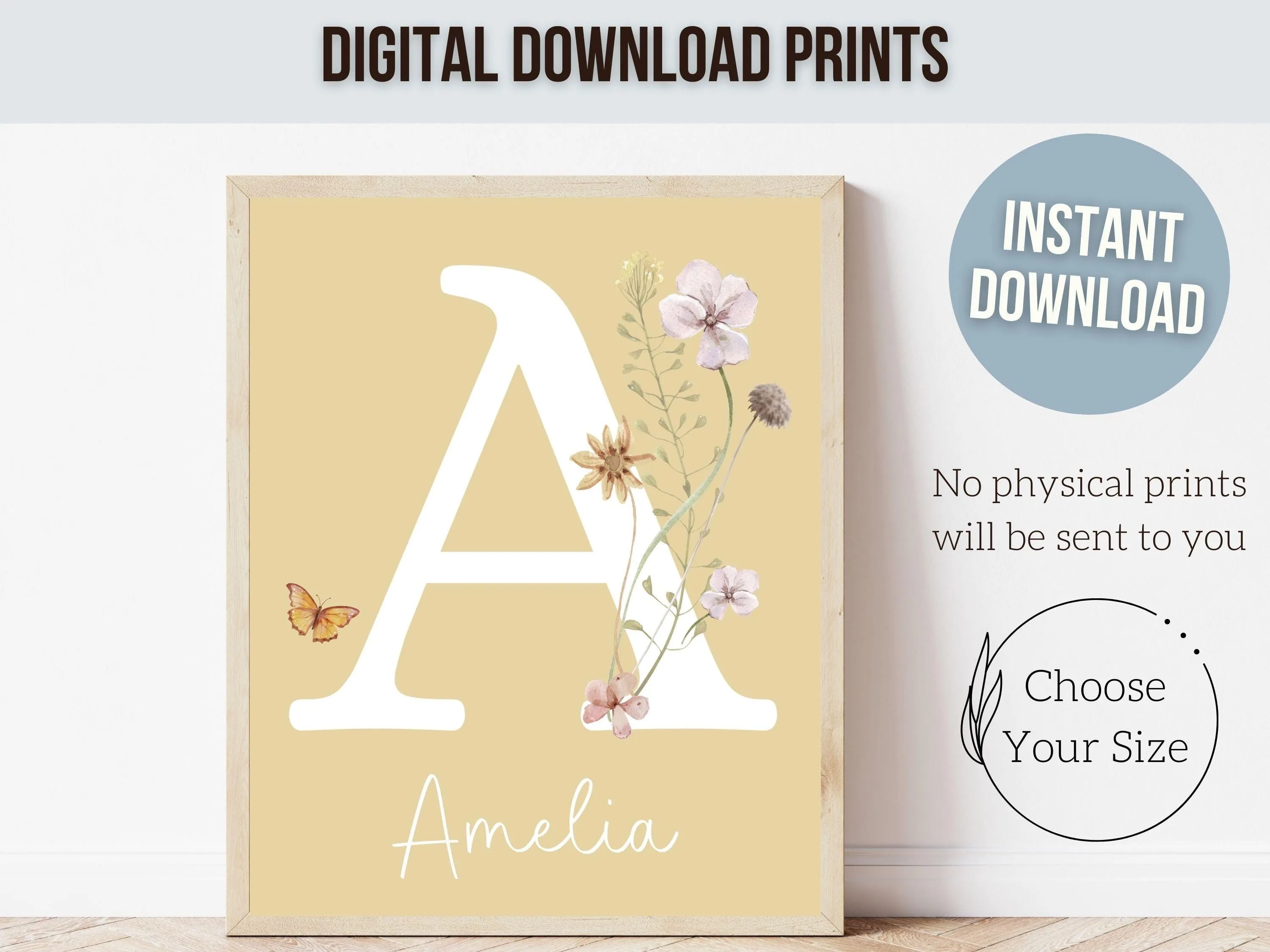 Boho Yellow Wildflower Nursery Prints - Personalised - 004