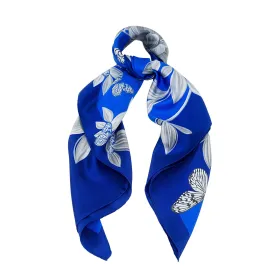 British Rose Garden Silk Scarf Blue