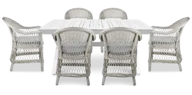 Caribbean Outdoor Extension Table in White with Wicker Chairs