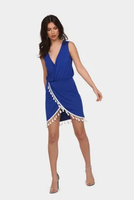 Cobalt Tassel Wrap Mini Dress