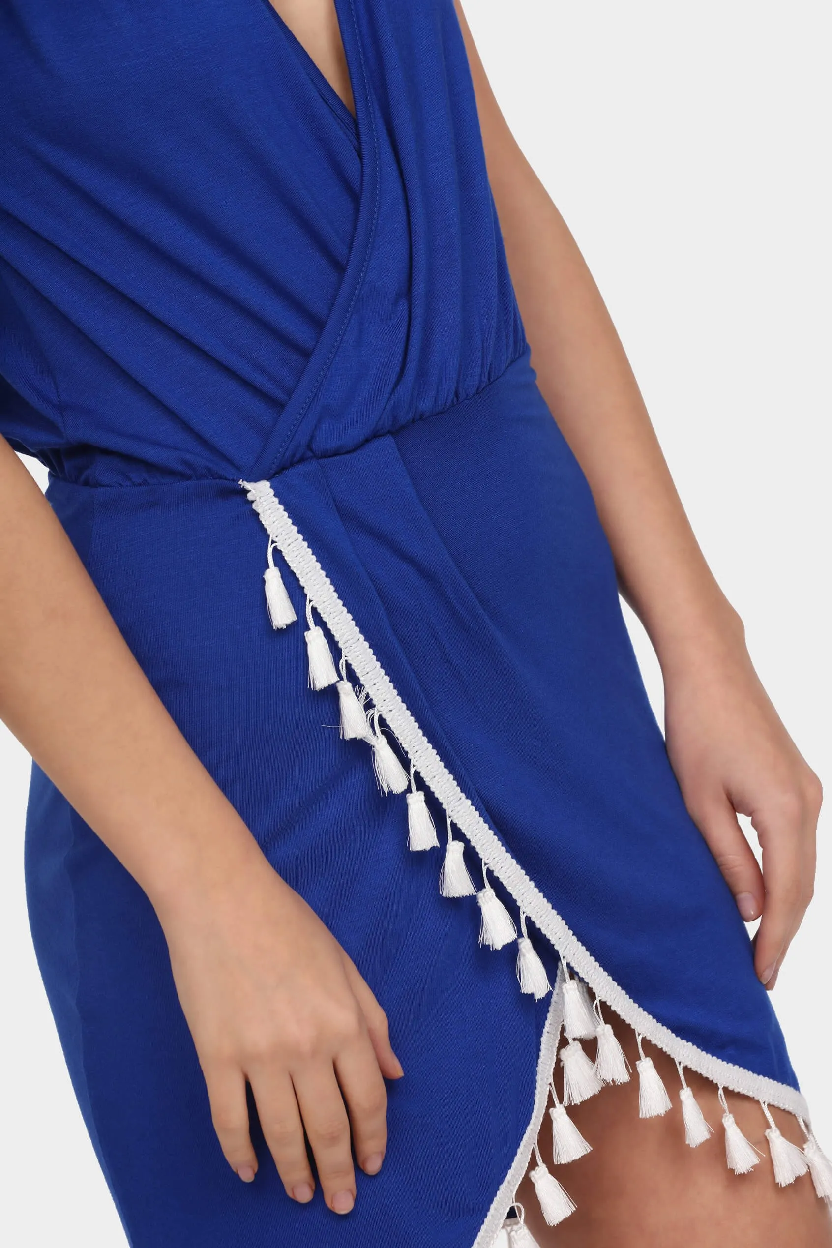 Cobalt Tassel Wrap Mini Dress