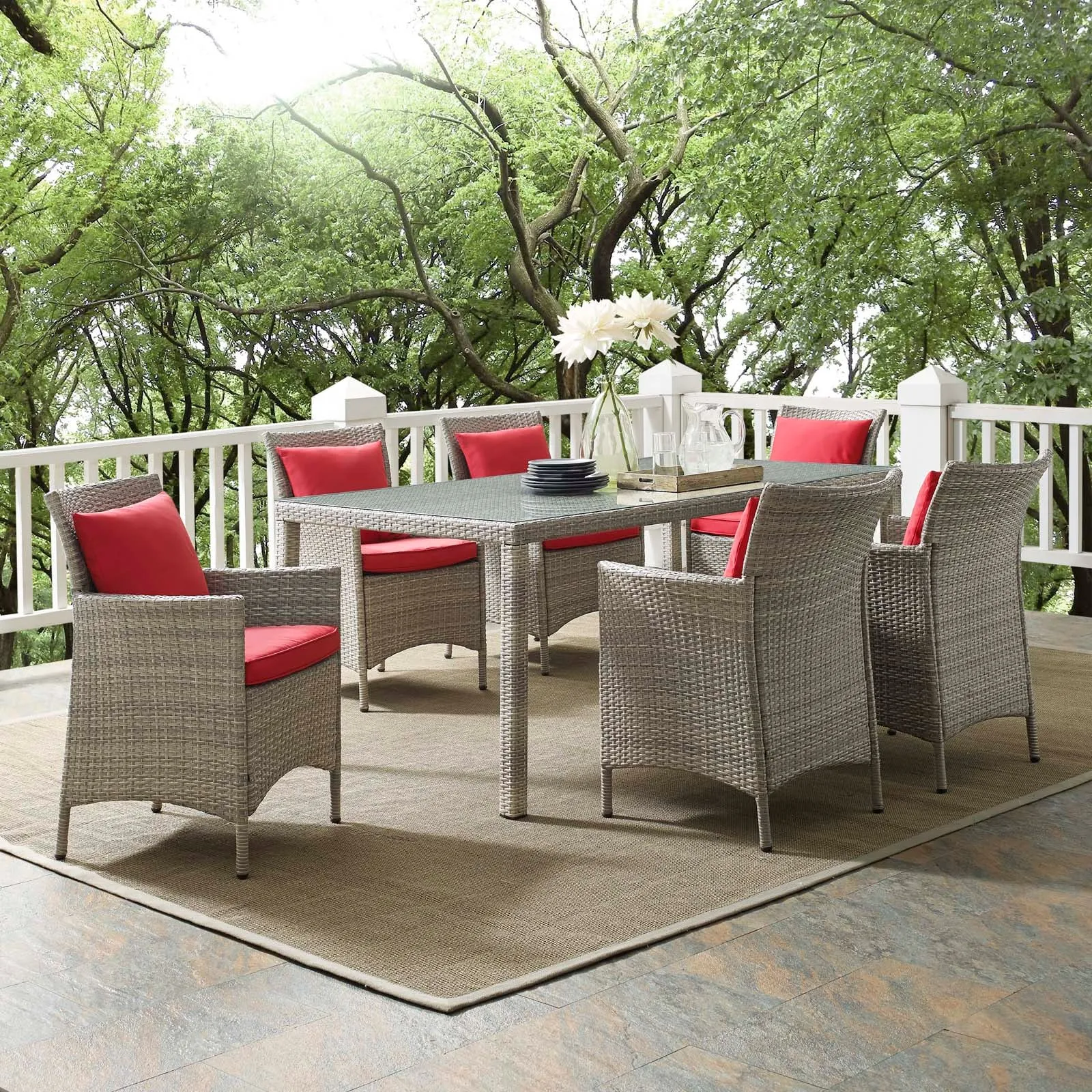 Conduit 7 Piece Outdoor Patio Wicker Rattan Dining Set by Modway