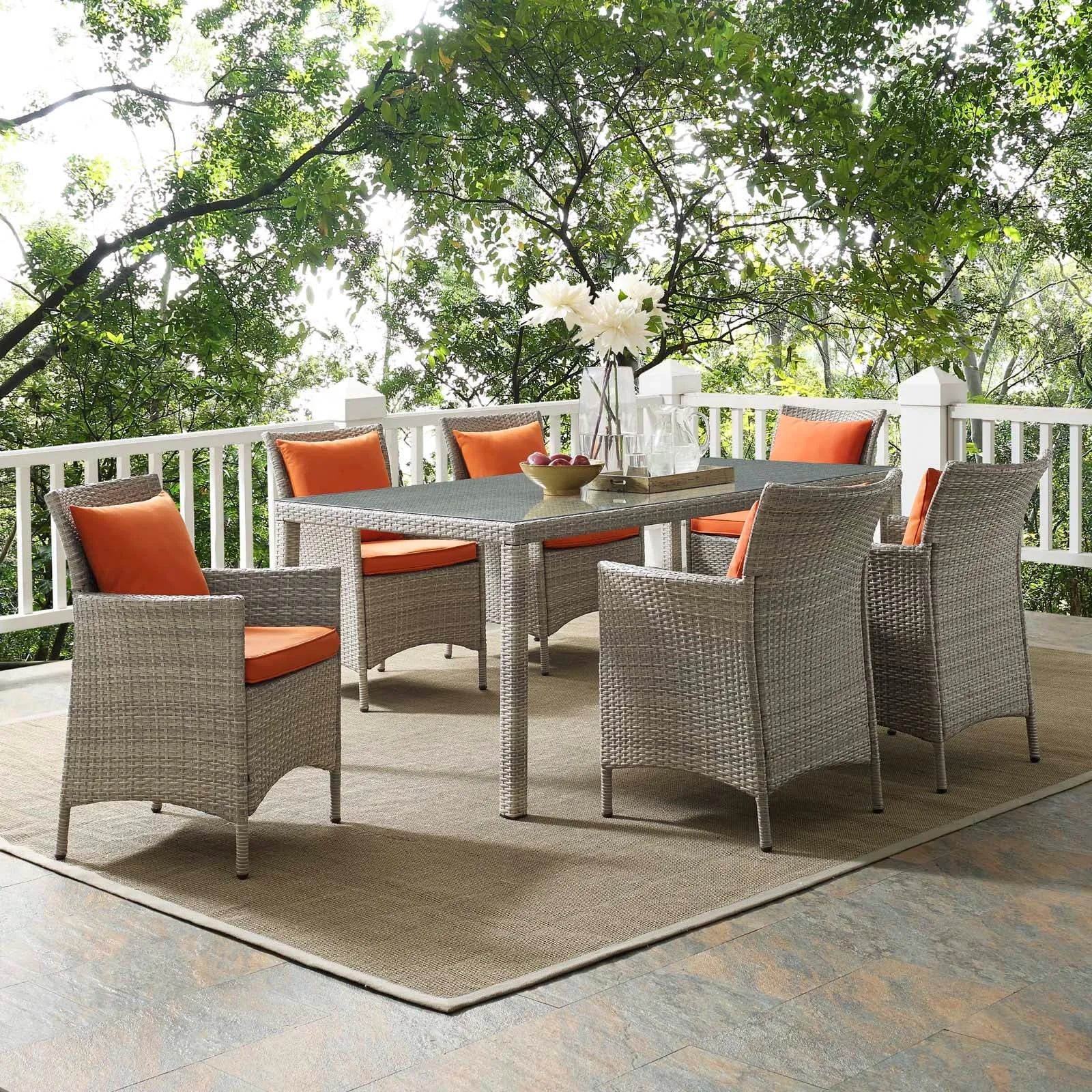 Conduit 7 Piece Outdoor Patio Wicker Rattan Dining Set by Modway