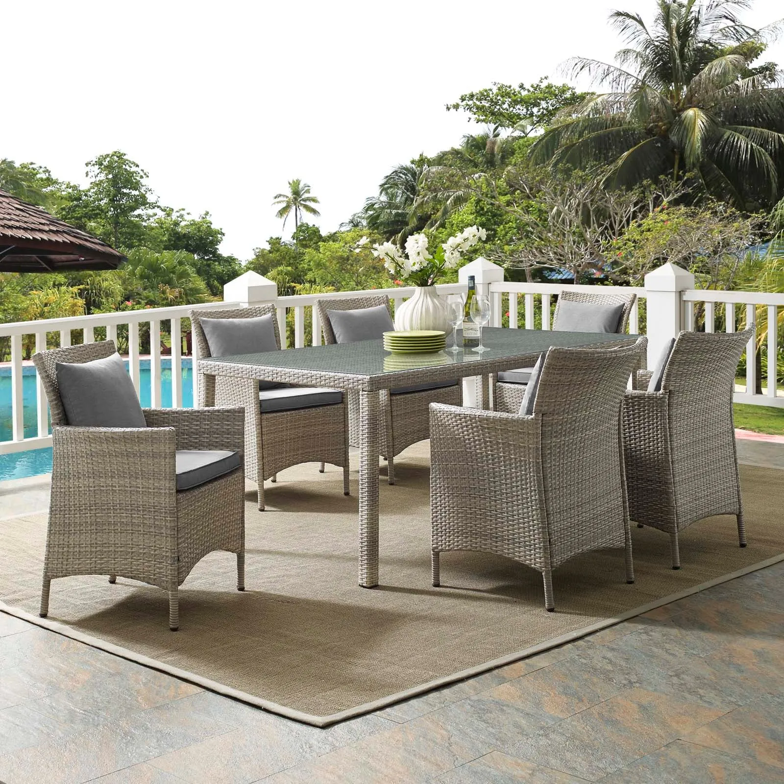 Conduit 7 Piece Outdoor Patio Wicker Rattan Dining Set by Modway