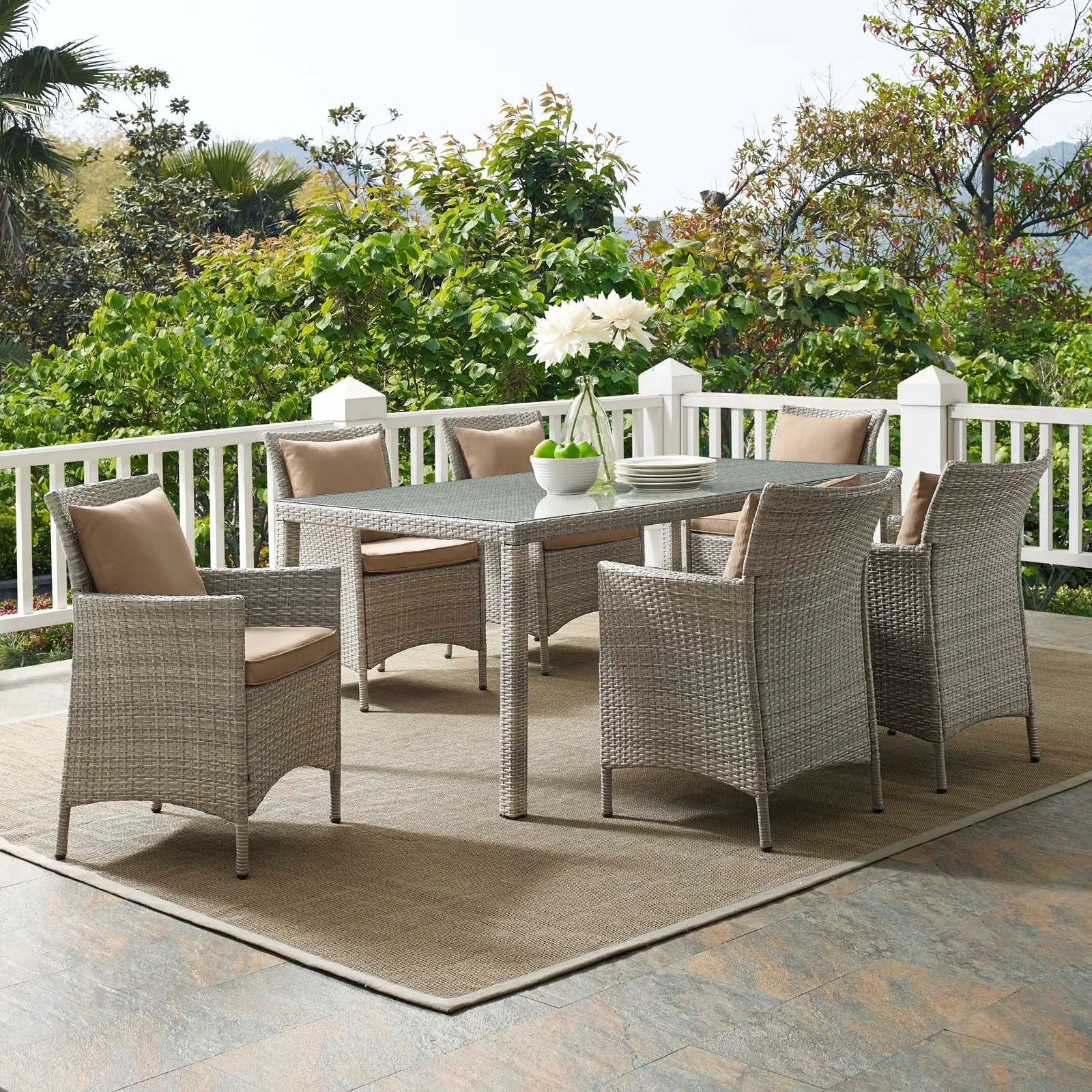 Conduit 7 Piece Outdoor Patio Wicker Rattan Dining Set by Modway