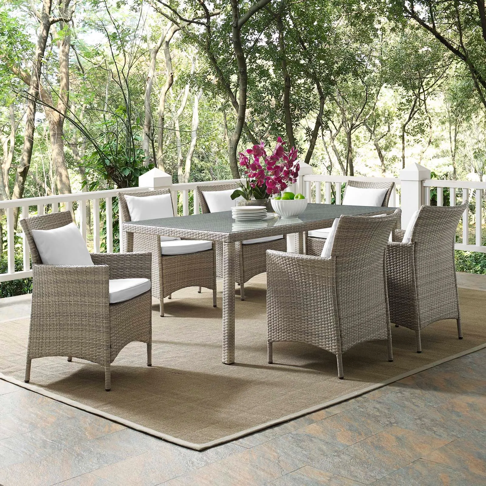 Conduit 7 Piece Outdoor Patio Wicker Rattan Dining Set by Modway