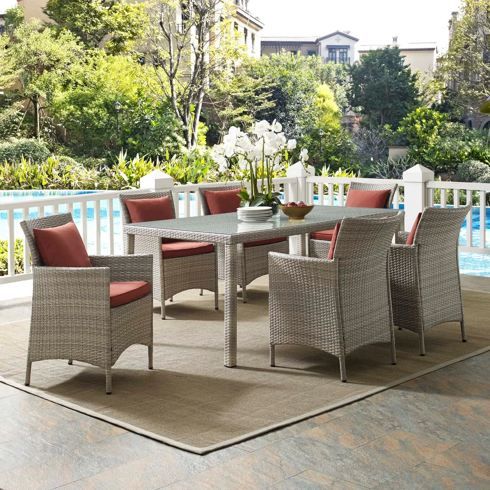 Conduit 7 Piece Outdoor Patio Wicker Rattan Dining Set by Modway