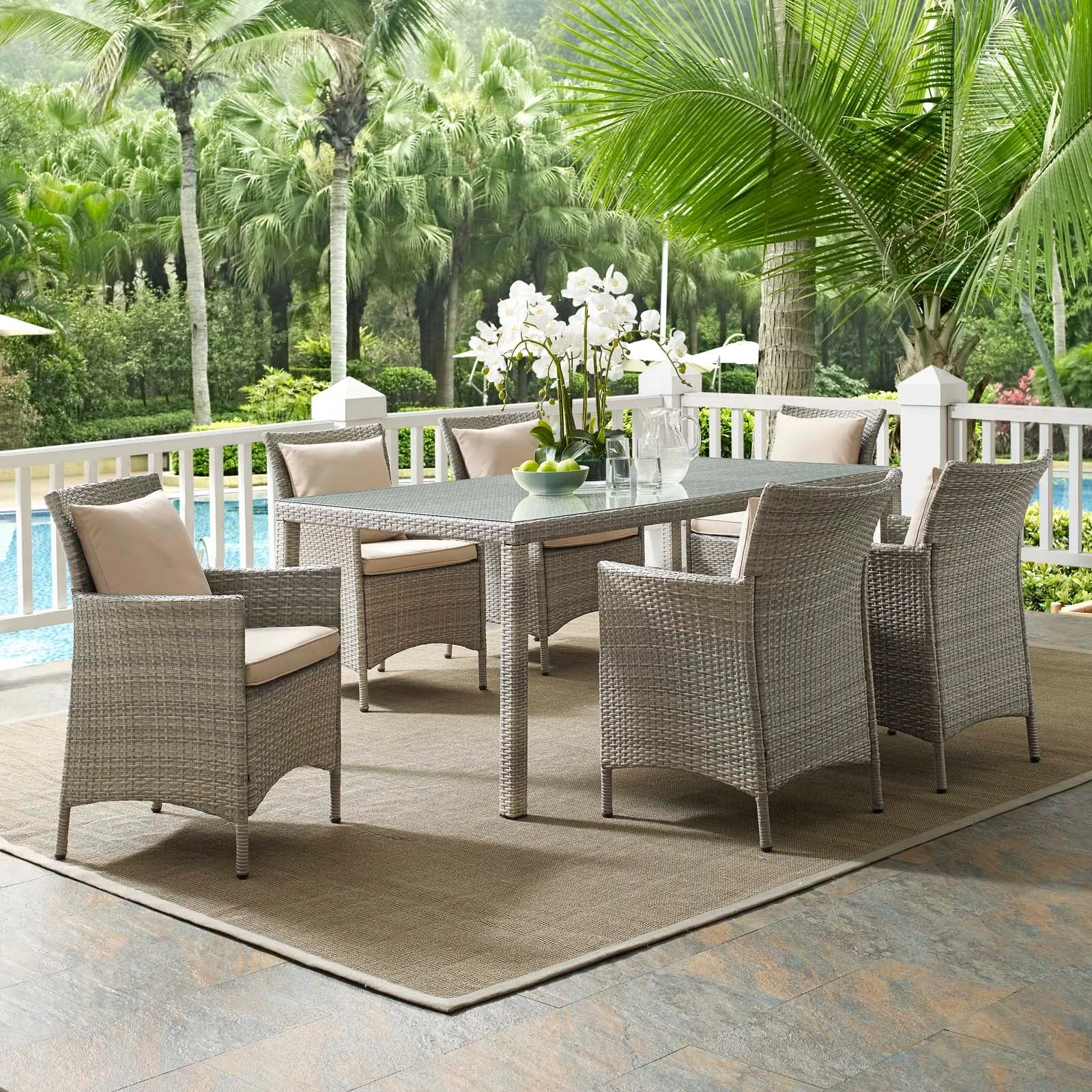 Conduit 7 Piece Outdoor Patio Wicker Rattan Dining Set by Modway