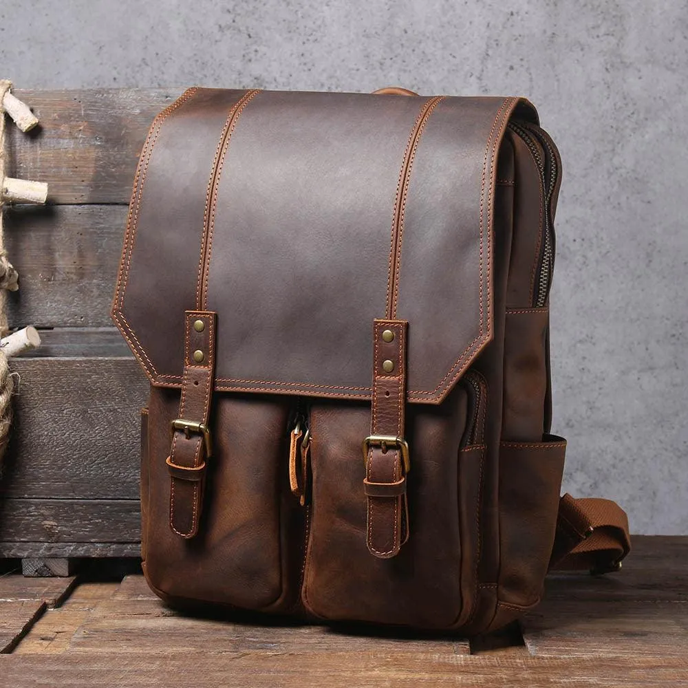 Crazy Horse Leather Backpack Mens Daypack