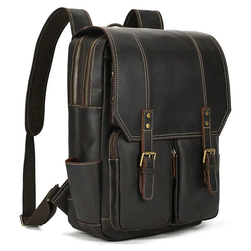 Crazy Horse Leather Backpack Mens Daypack