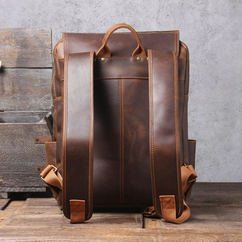 Crazy Horse Leather Backpack Mens Daypack
