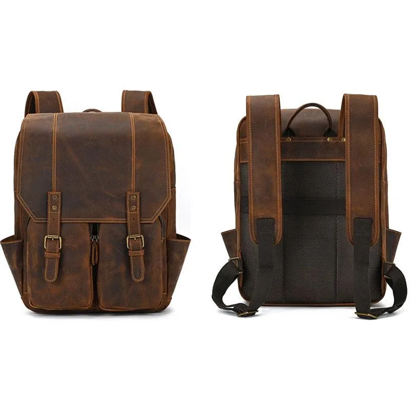 Crazy Horse Leather Backpack Mens Daypack