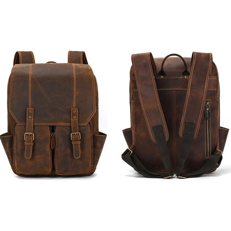Crazy Horse Leather Backpack Mens Daypack