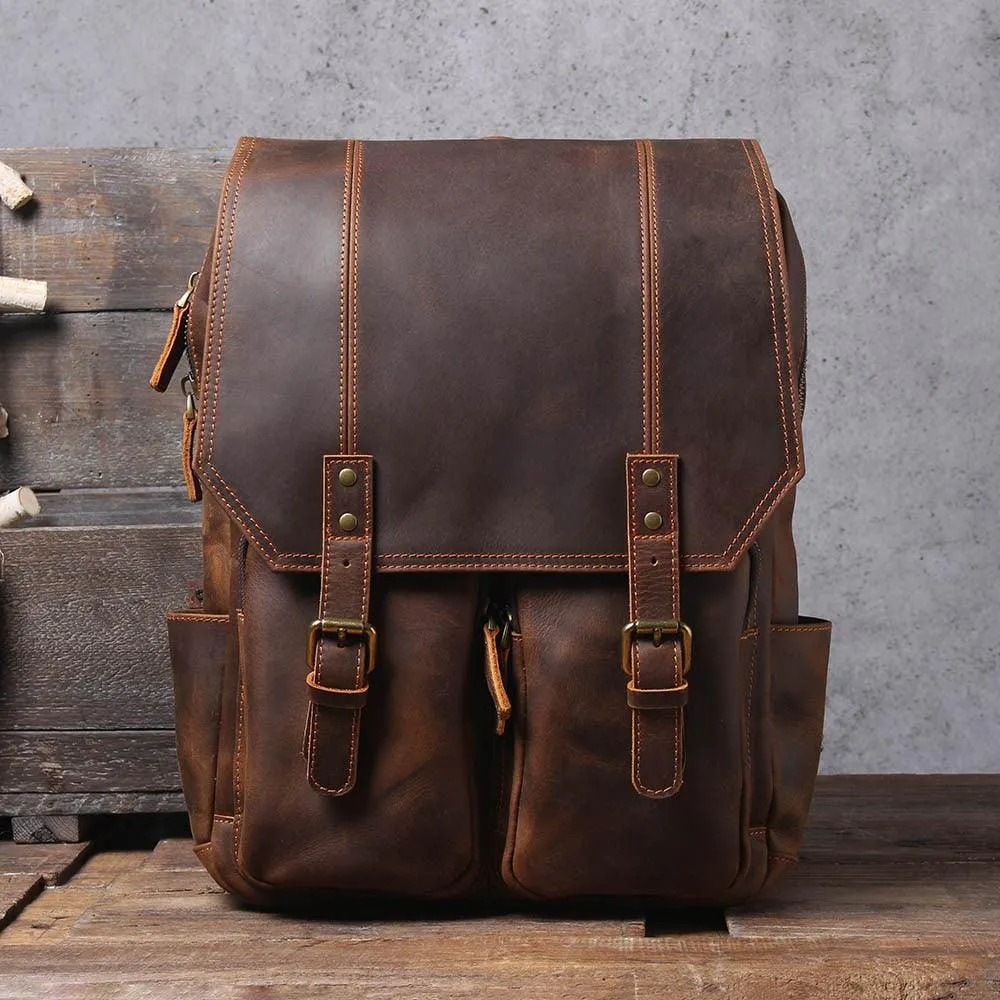 Crazy Horse Leather Backpack Mens Daypack