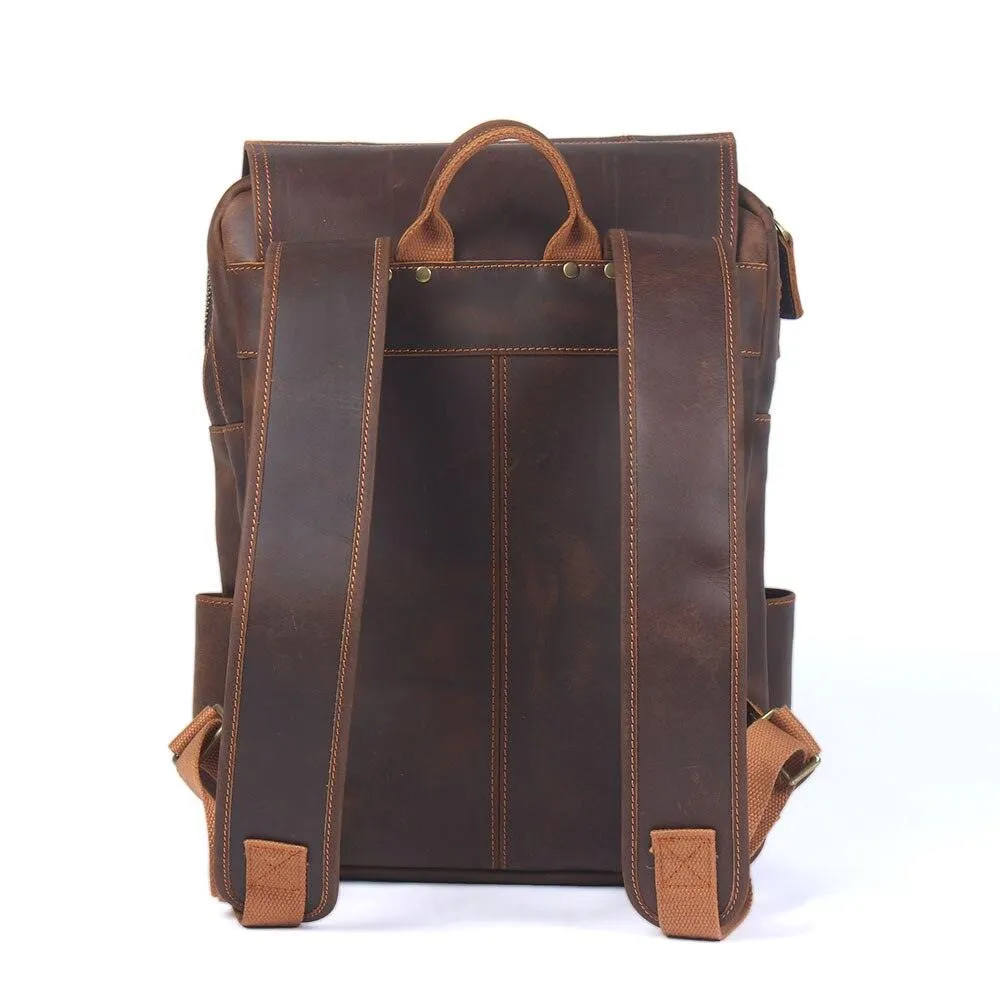 Crazy Horse Leather Backpack Mens Daypack