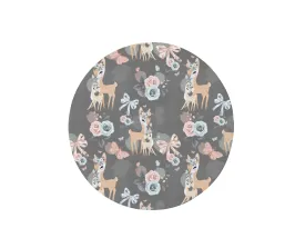 Deer Grey Floral Circular Playmat/ Rug