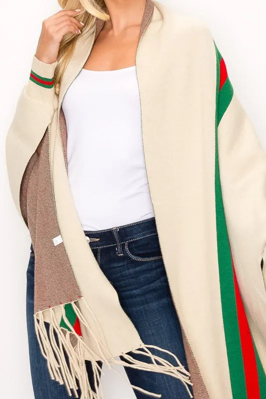 Designer Inspired Oatmeal Striped Shrug