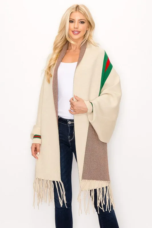 Designer Inspired Oatmeal Striped Shrug