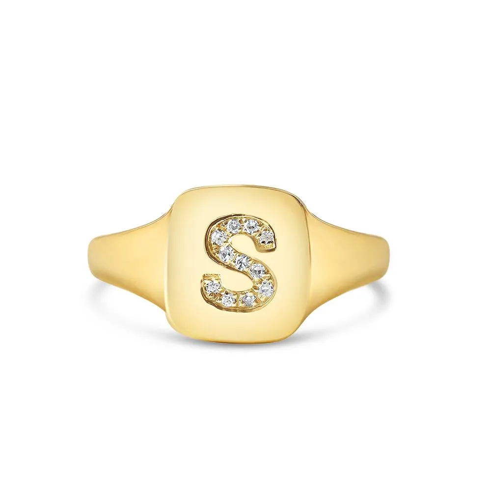 DIAMOND LETTER SIGNET RING