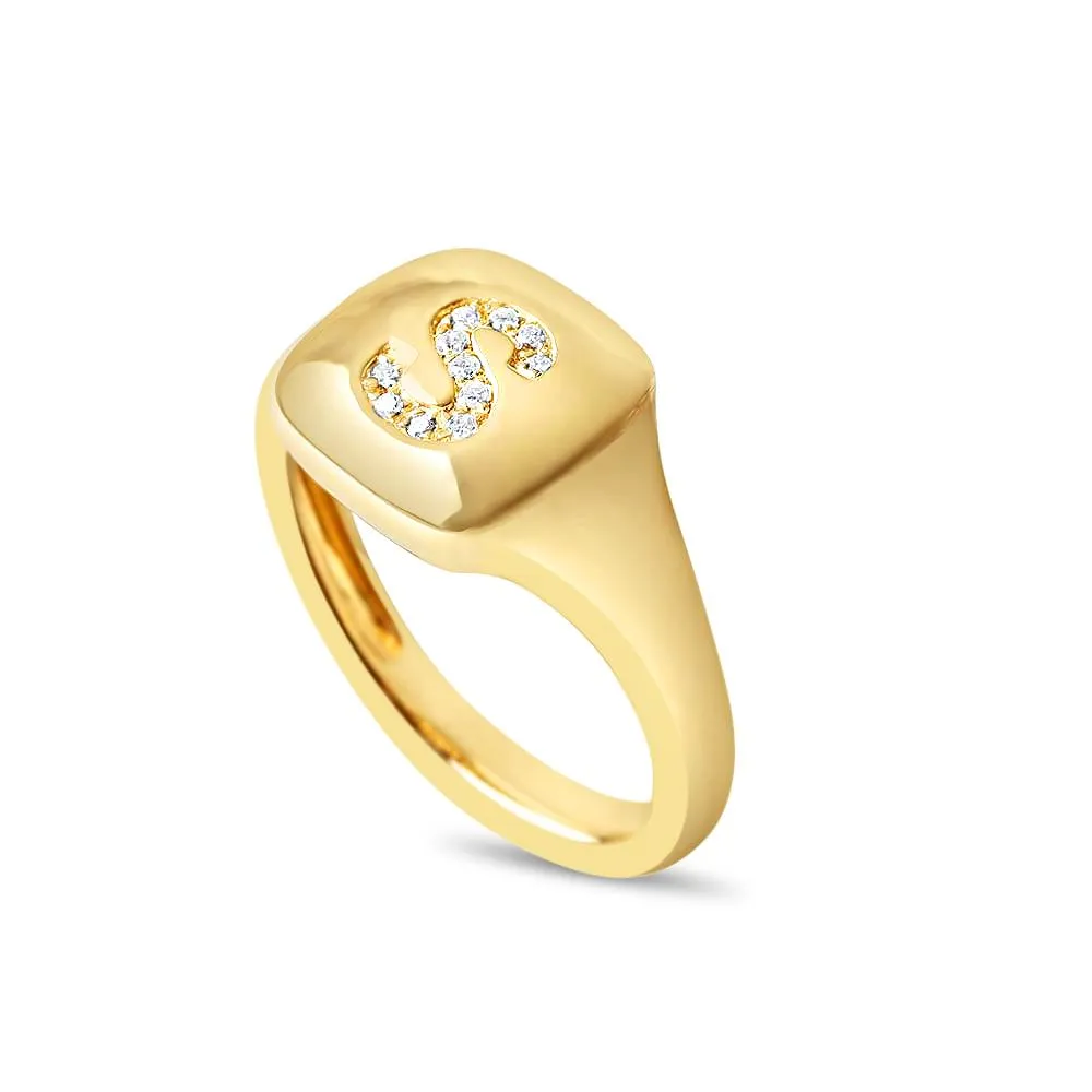 DIAMOND LETTER SIGNET RING
