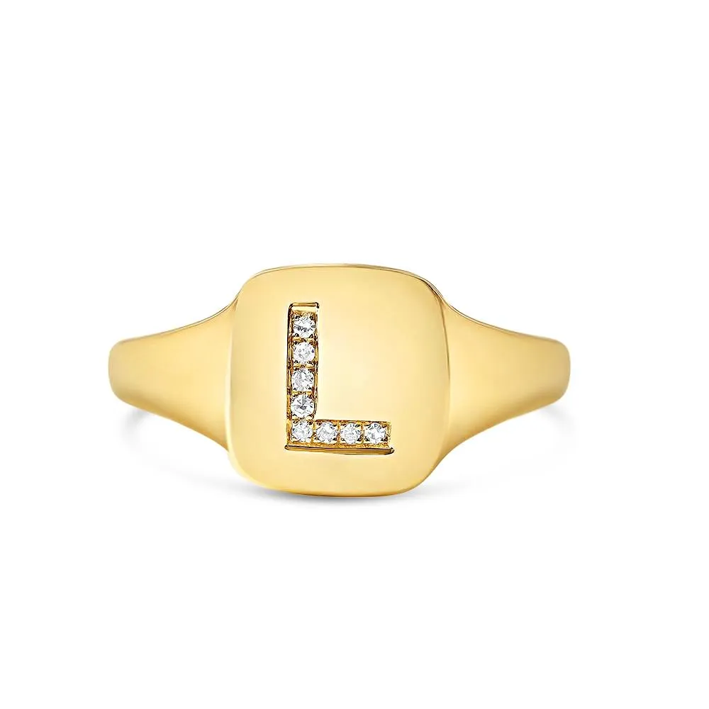 DIAMOND LETTER SIGNET RING