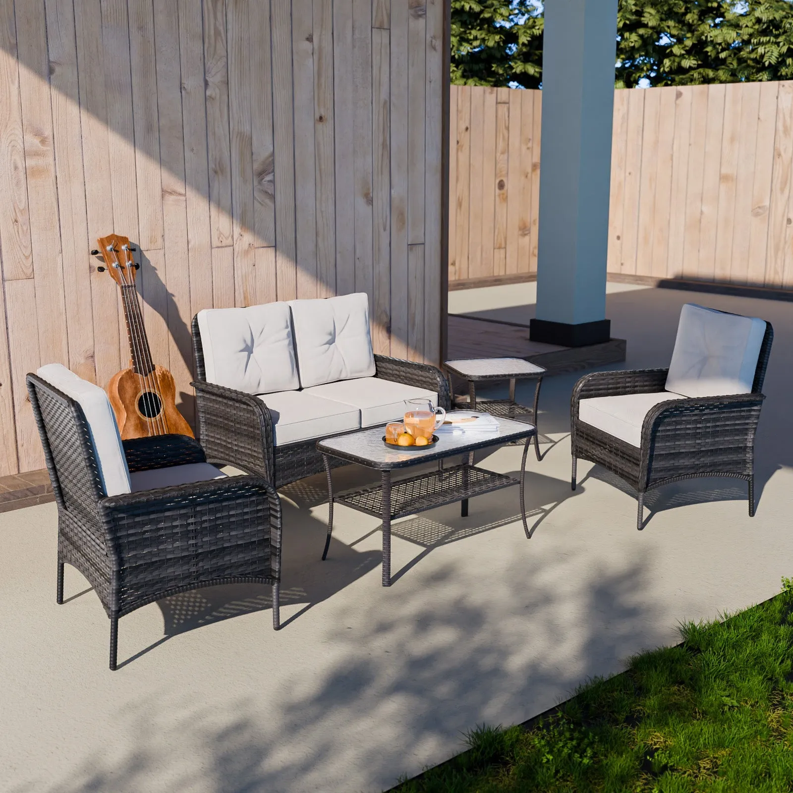EAGLE PEAK 5pc Rattan Outdoor Patio Conversation Set