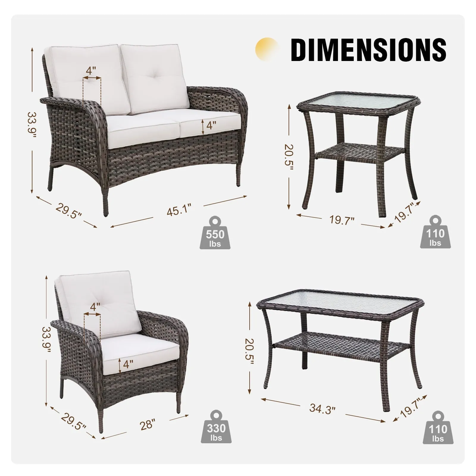 EAGLE PEAK 5pc Rattan Outdoor Patio Conversation Set