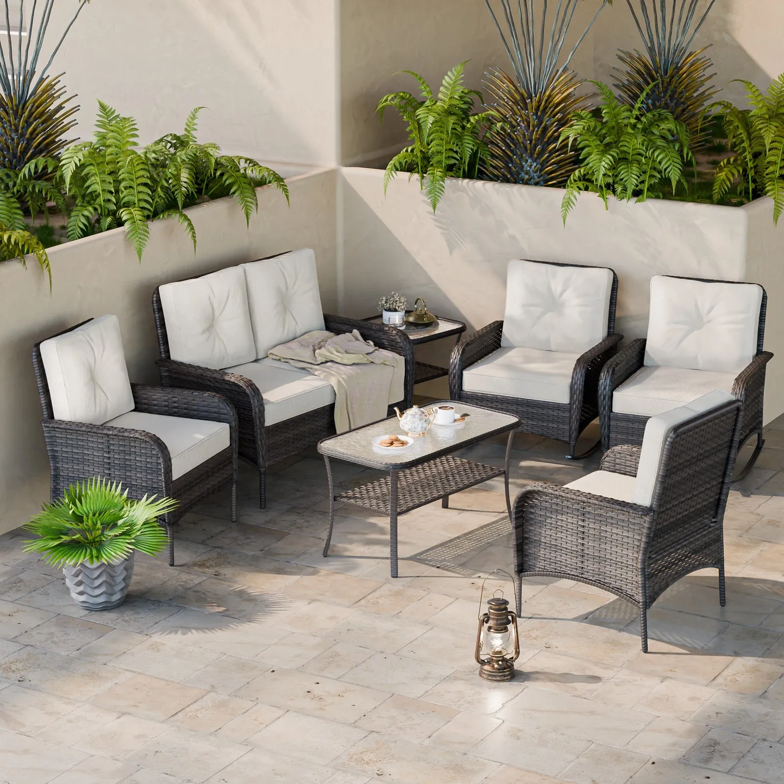 EAGLE PEAK 7 Piece Rattan Outdoor Patio Conversation Set