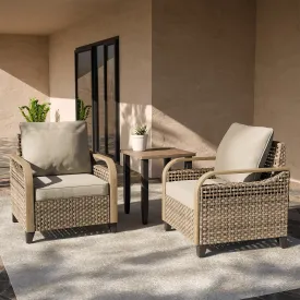 EAGLE PEAK Wicker Bistro Table and Chairs Set of 3, Outdoor Bistro Set, 3 Piece Patio Furniture Set w/Wicker Outdoor Chairs & Side Table, Brown/Gray