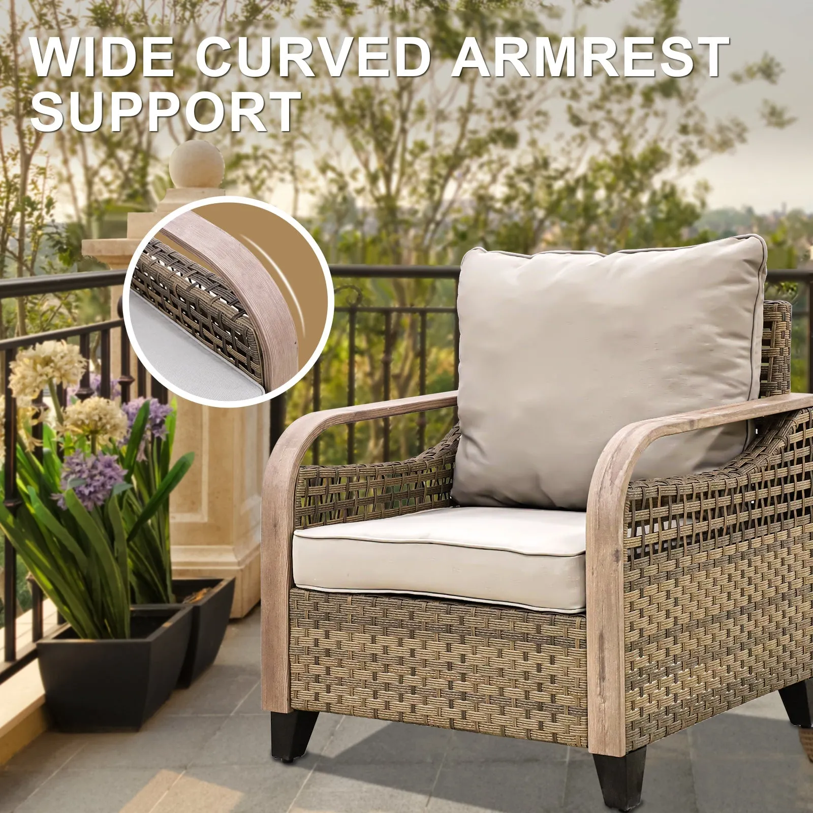 EAGLE PEAK Wicker Bistro Table and Chairs Set of 3, Outdoor Bistro Set, 3 Piece Patio Furniture Set w/Wicker Outdoor Chairs & Side Table, Brown/Gray
