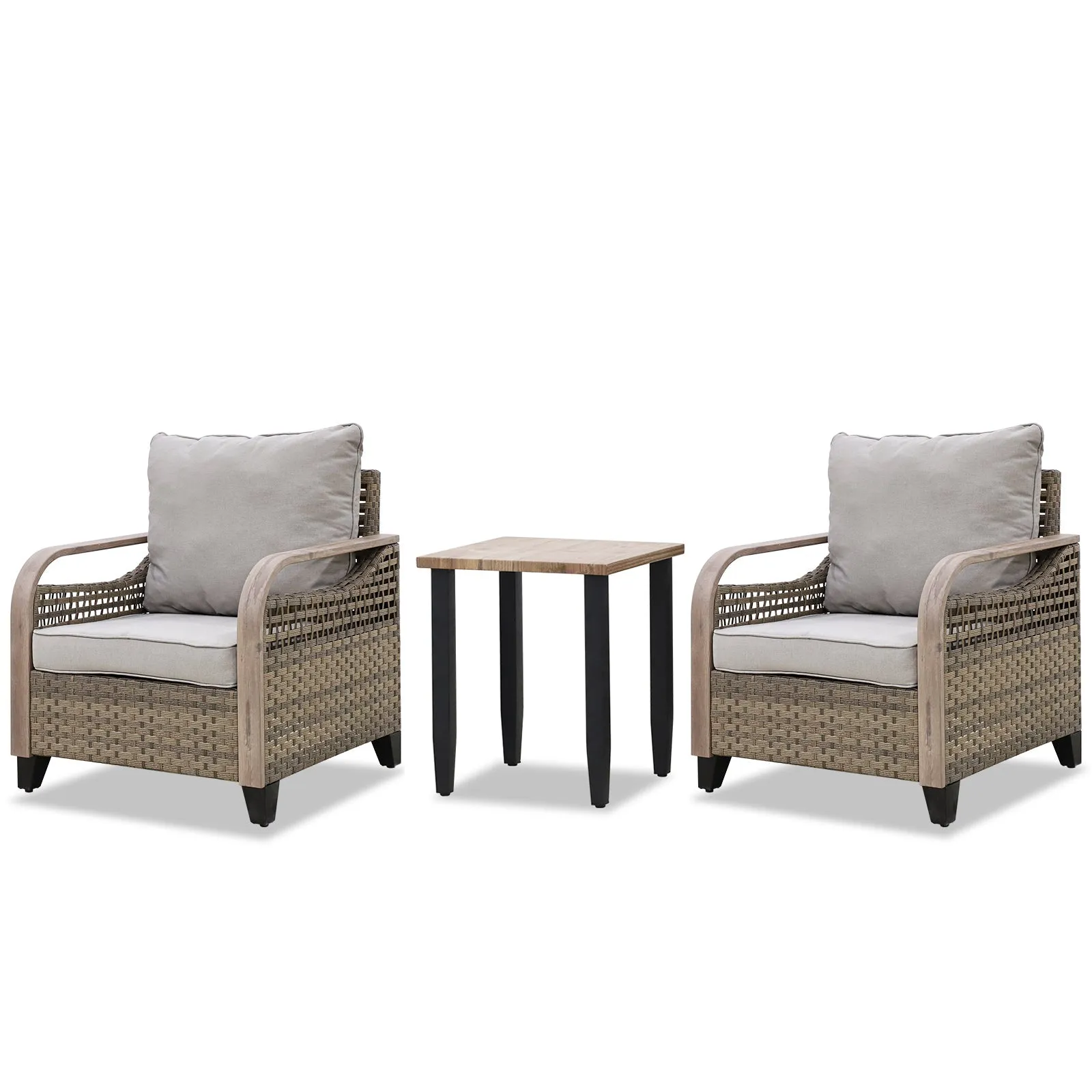EAGLE PEAK Wicker Bistro Table and Chairs Set of 3, Outdoor Bistro Set, 3 Piece Patio Furniture Set w/Wicker Outdoor Chairs & Side Table, Brown/Gray