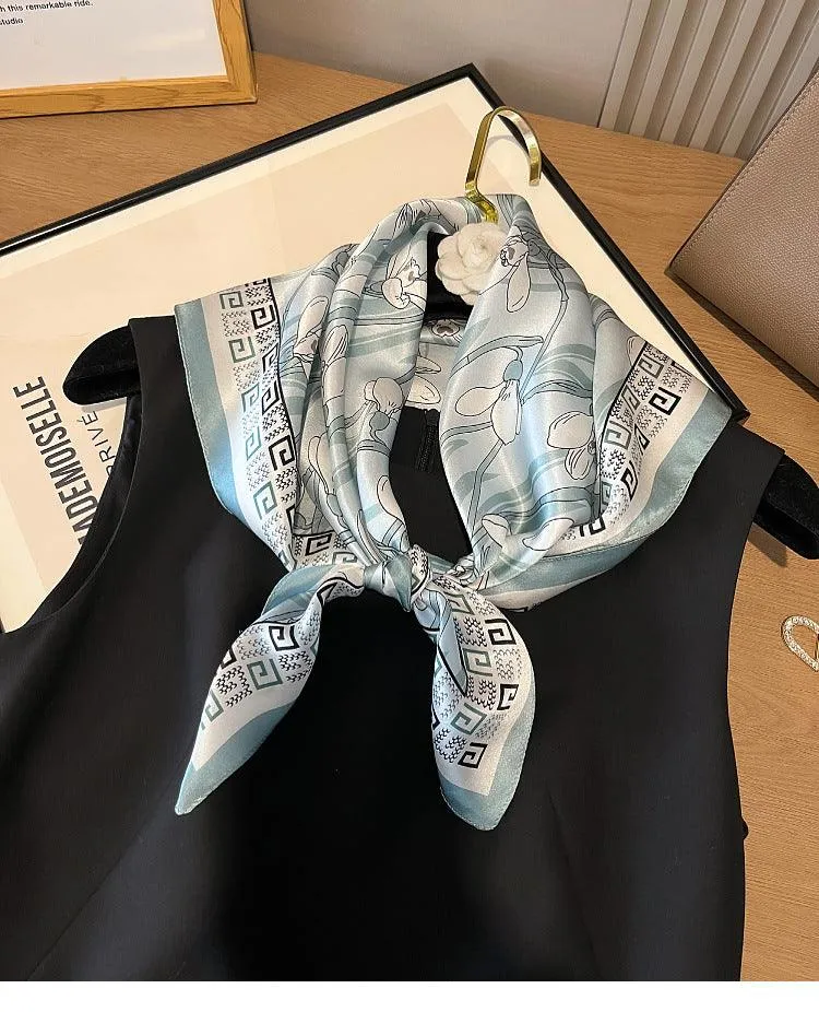 Elegant Orchids mulberry silk scarf/65CM 100% mulberry silk scarf/Silk shawl/Gift for her